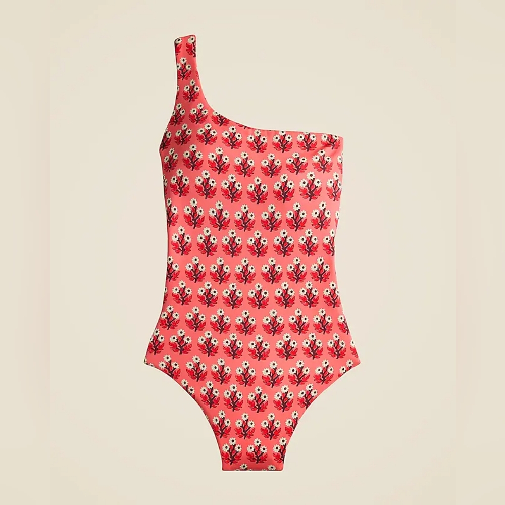 J. Crew One-Shoulder Pink Floral Swimsuit